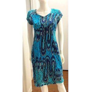 ASHRO-WOMENS LACE FULLY LINED MULTI -BLUE BACK ZIP UP CLOSURE MIDI DRESS SIZE 10